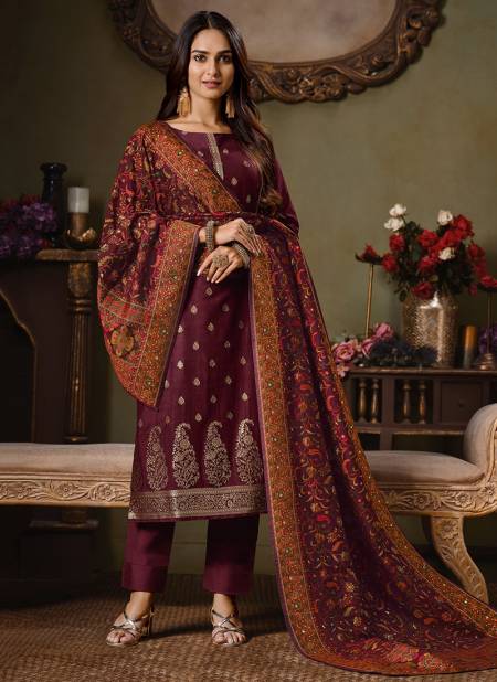 Maroon Colour Latest Exclusive Wear Jacquard silk with Swarovski work Salwar Suit Collection 4725